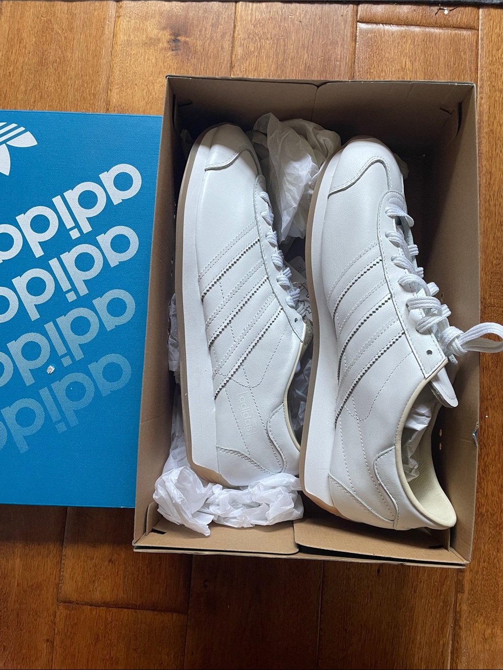 adidas White Leather Retro Sneakers with Gum Sole